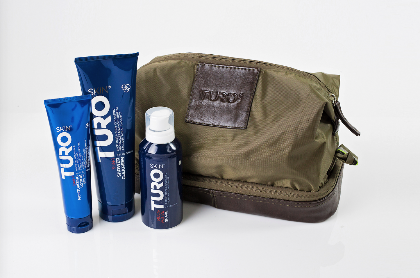 TuroSkin™ Urban Essentials Kit – unisex grooming set featuring core skincare products in a compact, travel-friendly sailcloth dopp bag