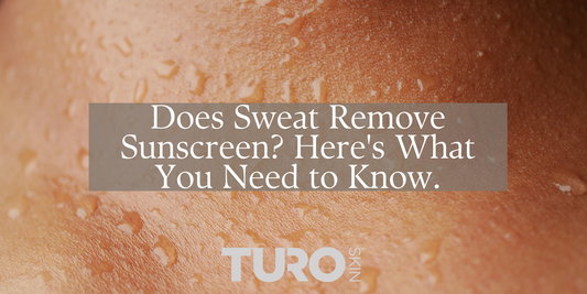 Blog title: Does sweat remove sunscreen overlaying skin with water droplets. 