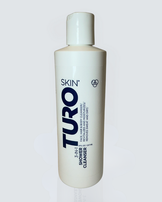 Turo Skin shower cleaner bottle on a white background