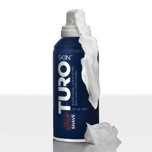 TuroSkin Shave Cream shown with smooth cream texture for gentle shaving