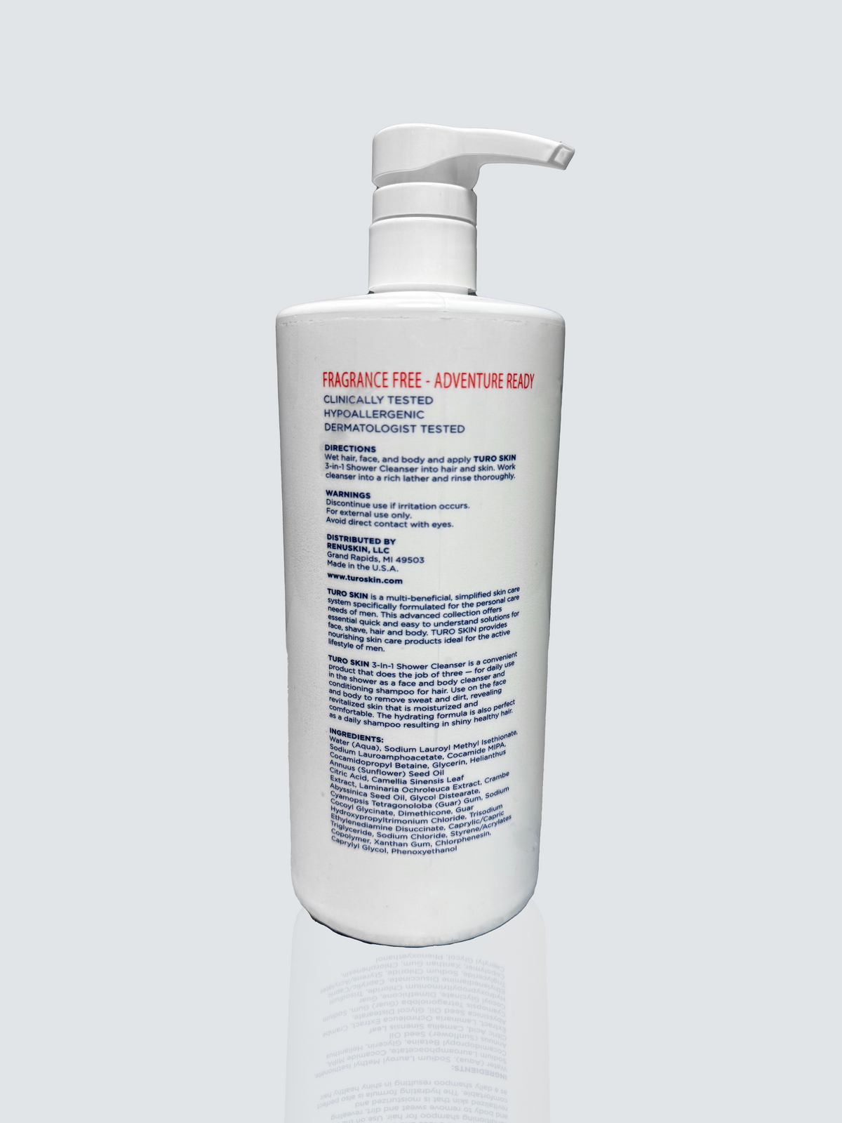 TuroSkin Zero Trace Shower Cleanser ingredients for all skin types