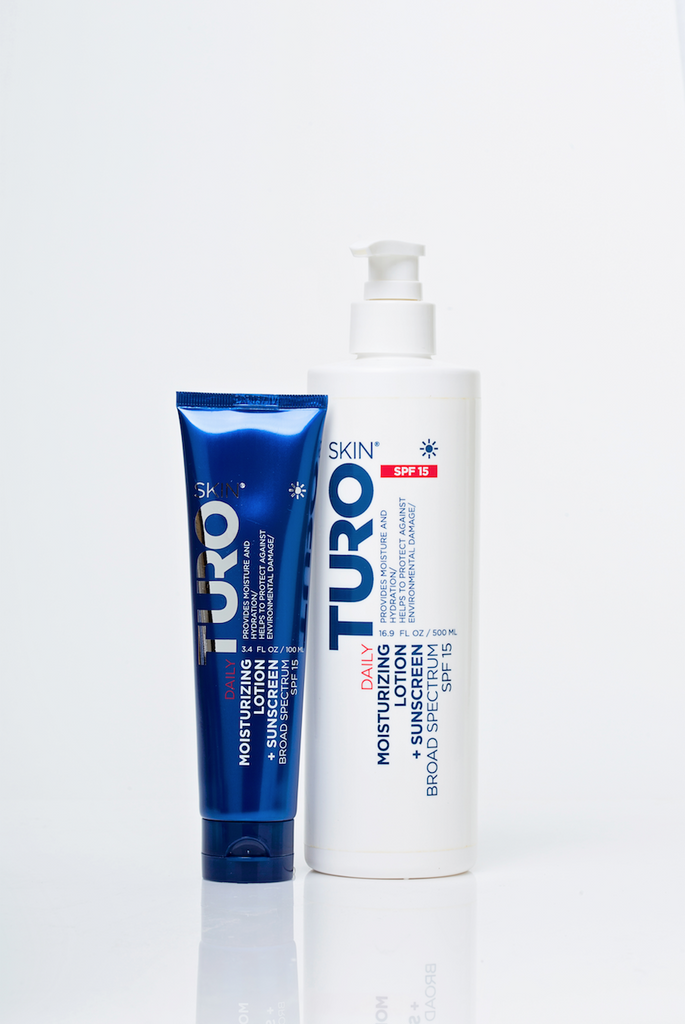 TUROSkin Daily Package - Daily Moisturizing Lotion + Sunscreen BROAD SPECTRUM SPF 15 (UNISEX, VEGAN) Pump & Tube 16.9 FL OZ + 3.4 FL OZ