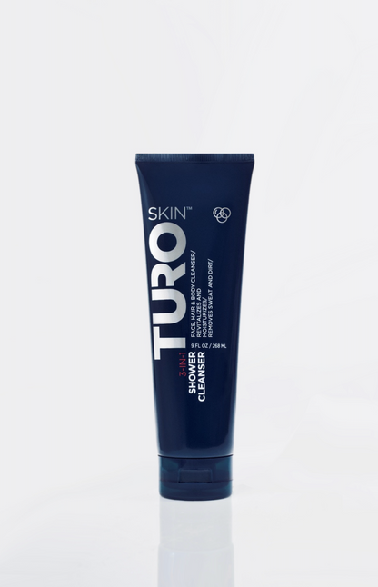 TuroSkin™ 3-in-1 Shower Cleanser – unisex, vegan formula that functions as a body wash, face cleanser, and shampoo for all-in-one grooming